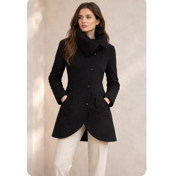Mackage Jackets & Blazers - Mackage Black Wool Blend Funnel Neck Peacoat Minimalist Quiet Luxury Medium
